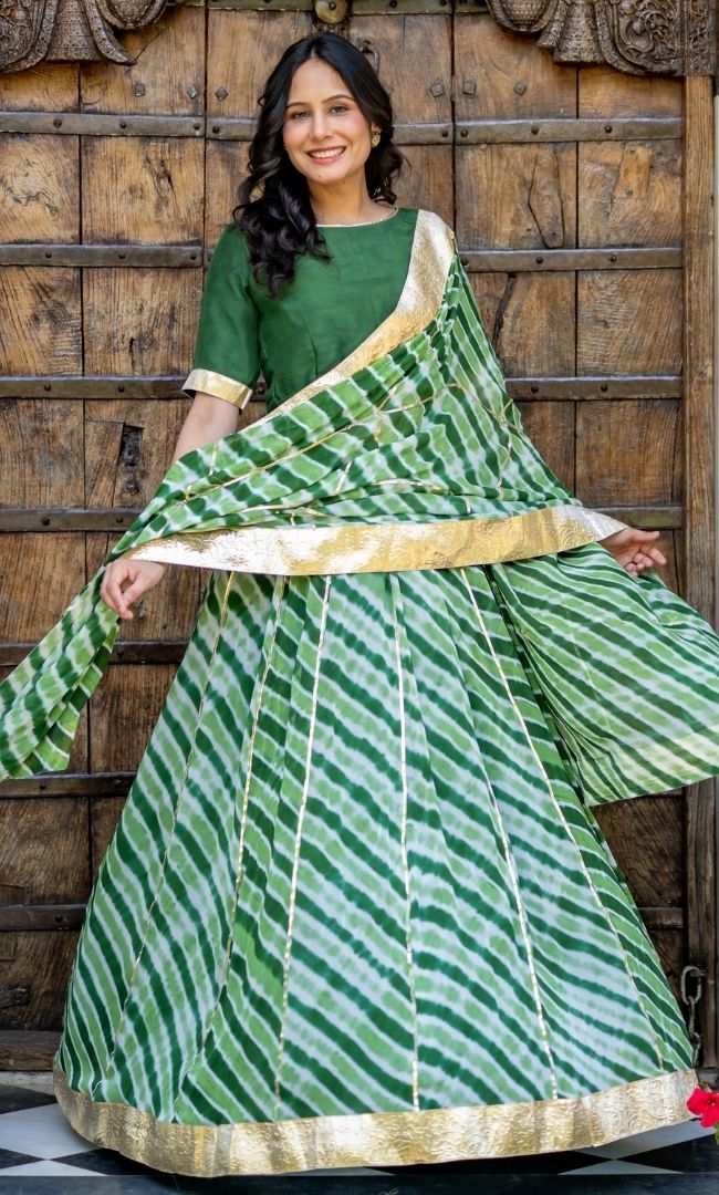 Marwar Green Leheriya Lehenga Set