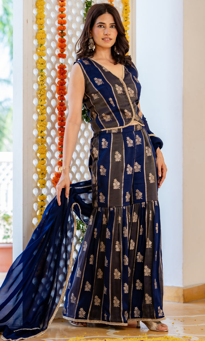 Blue Hour Brocade Sharara Set