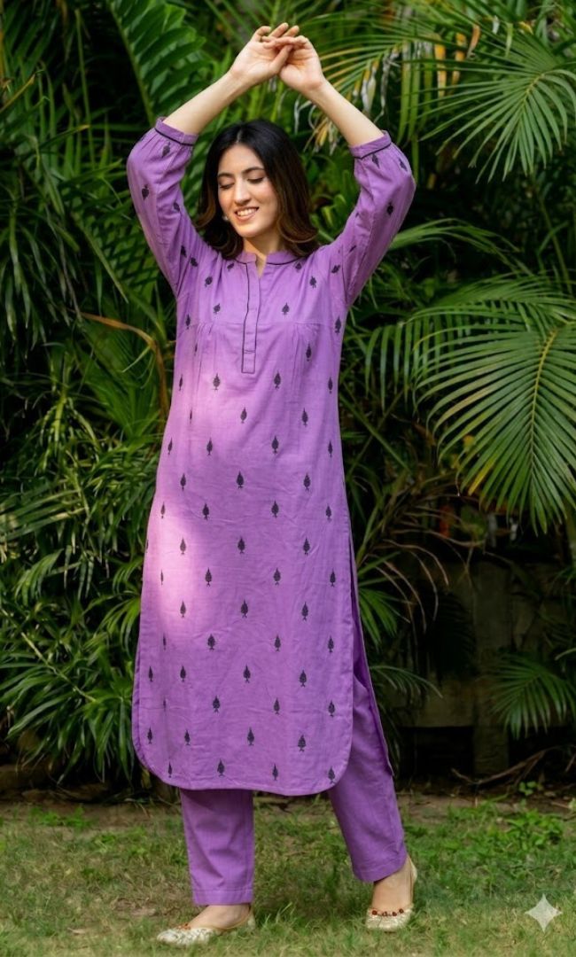Lavender Pikes Spades Cotton Kurta Set