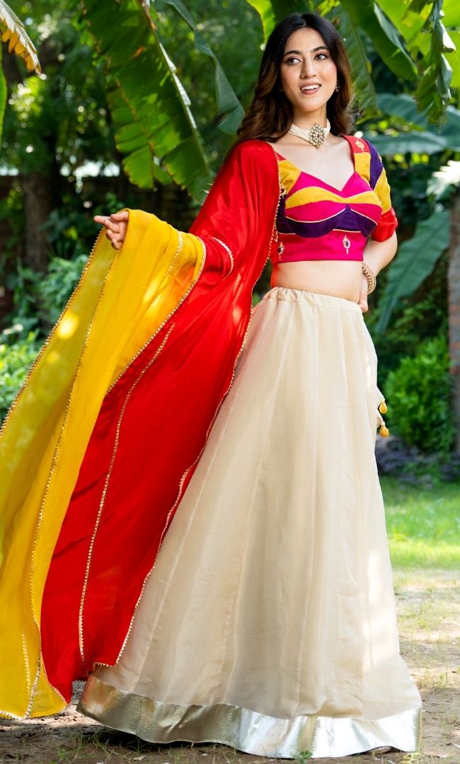 Multi Color Choli With Tissue Lehenga Set