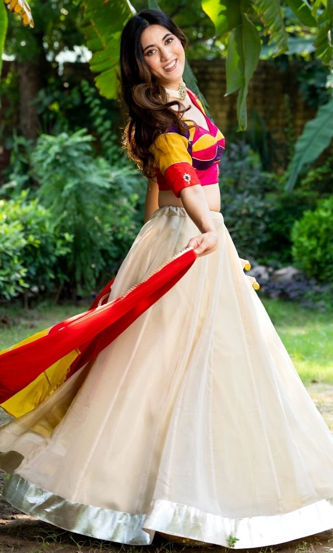 Multi Color Choli With Tissue Lehenga Set