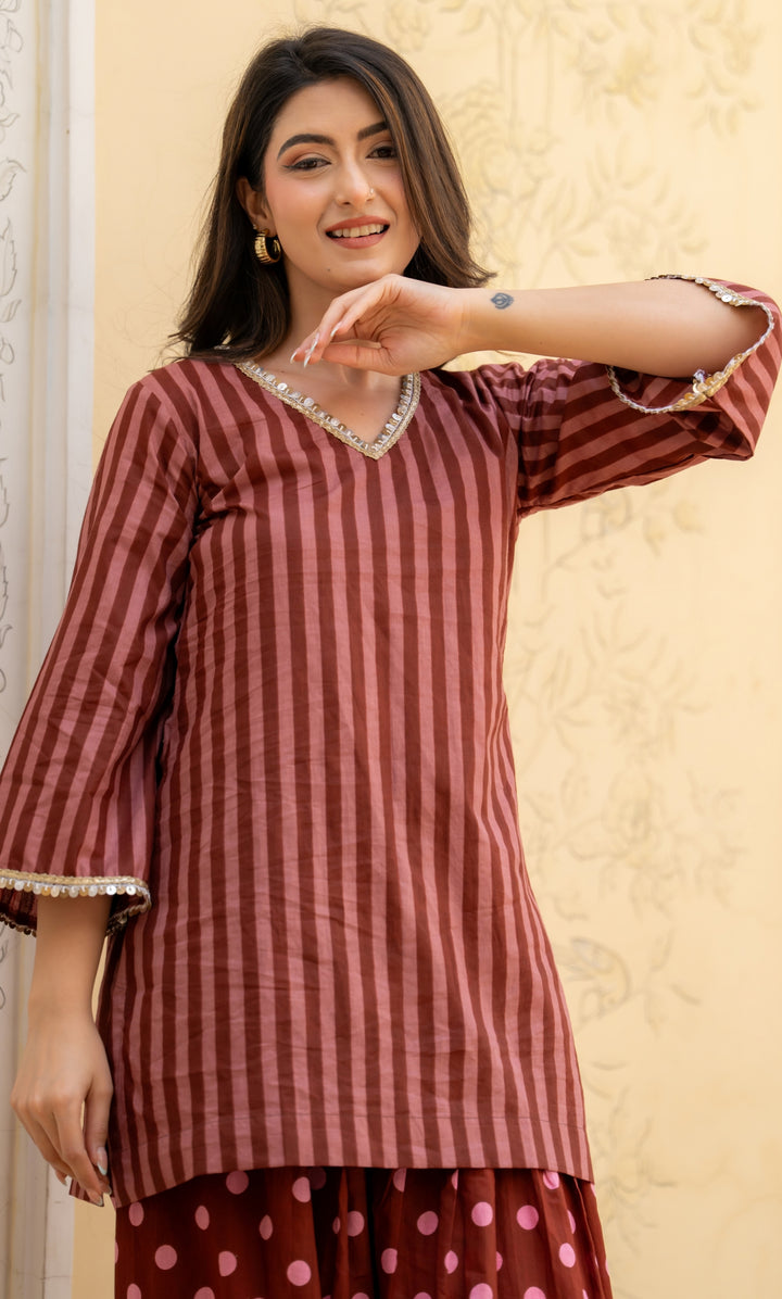Seyran Brown Stripe Co-ord Set
