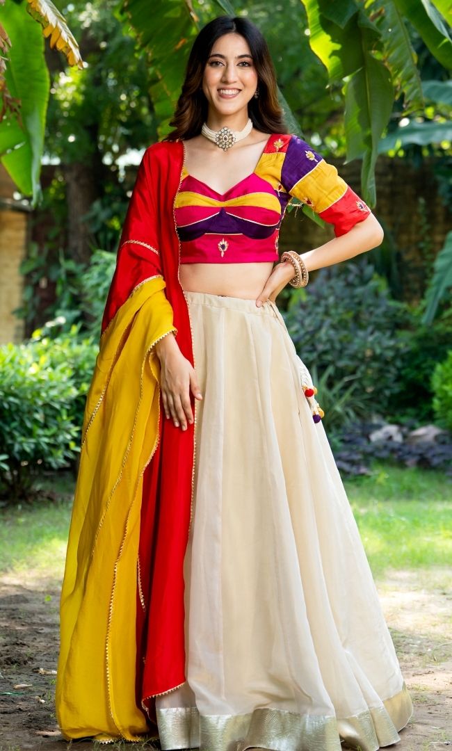Multi Color Choli With Tissue Lehenga Set
