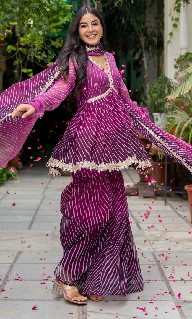 Allie Purple Leheriya Sharara Set