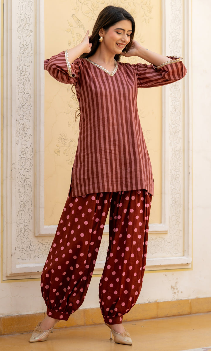 Seyran Brown Stripe Co-ord Set
