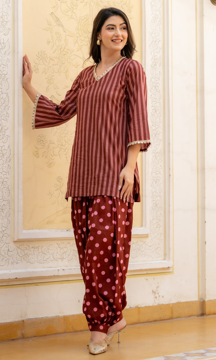 Seyran Brown Stripe Co-ord Set