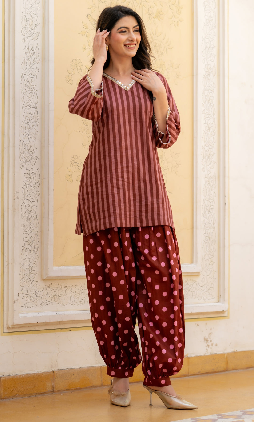 Seyran Brown Stripe Co-ord Set