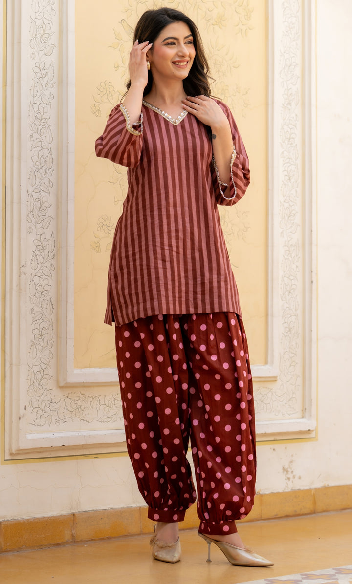 Seyran Brown Stripe Co-ord Set