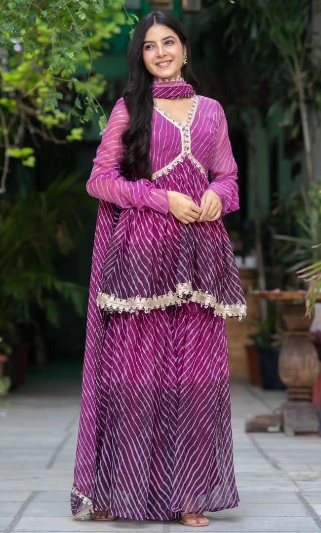 Allie Purple Leheriya Sharara Set