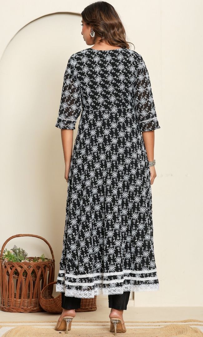 Dotted Black Anarkali Set