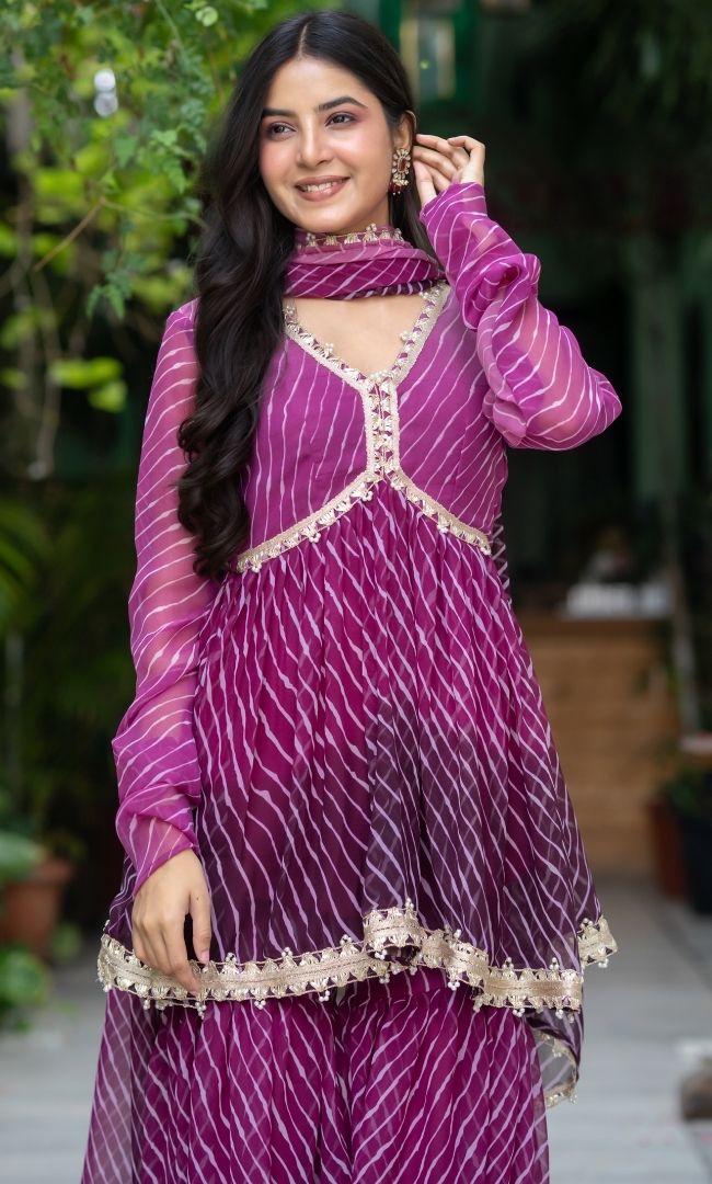Allie Purple Leheriya Sharara Set