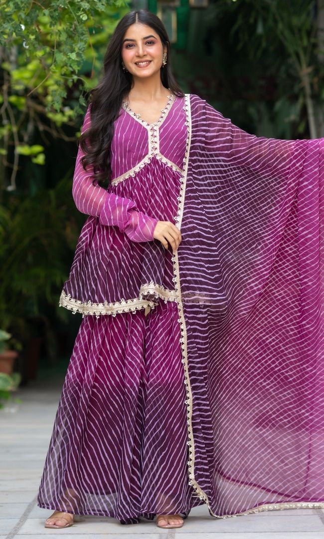 Allie Purple Leheriya Sharara Set