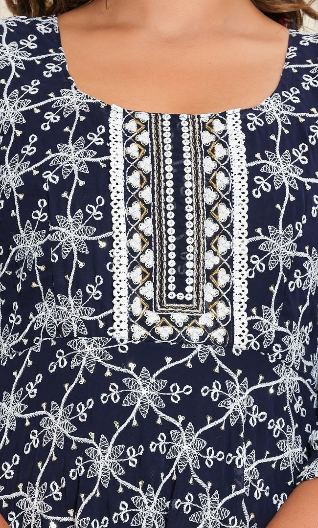 Dotted Navy Blue Anarkali Set