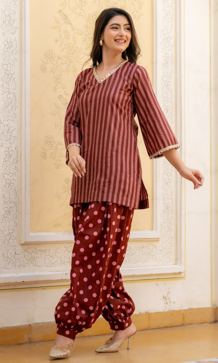Seyran Brown Stripe Co-ord Set