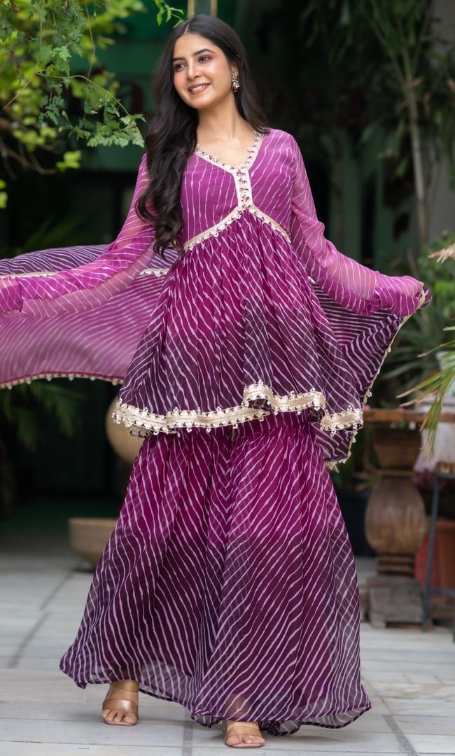 Allie Purple Leheriya Sharara Set