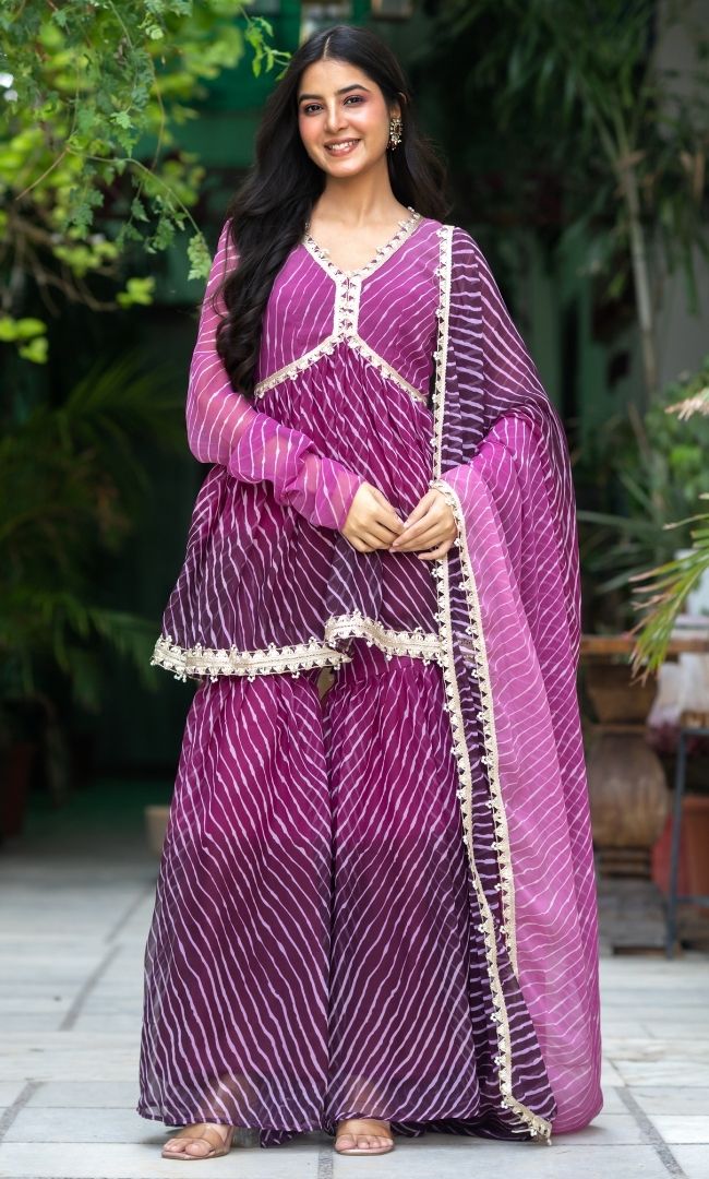 Allie Purple Leheriya Sharara Set