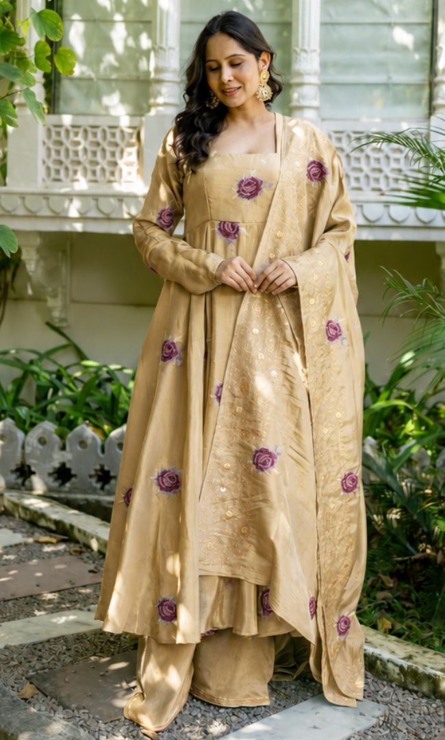 Shireen Golden Anarkali Set