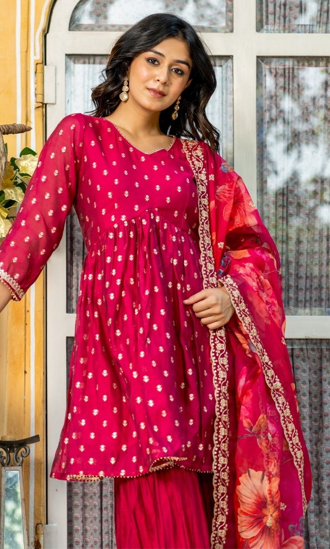 Rouge Pink Chanderi Sharara Set