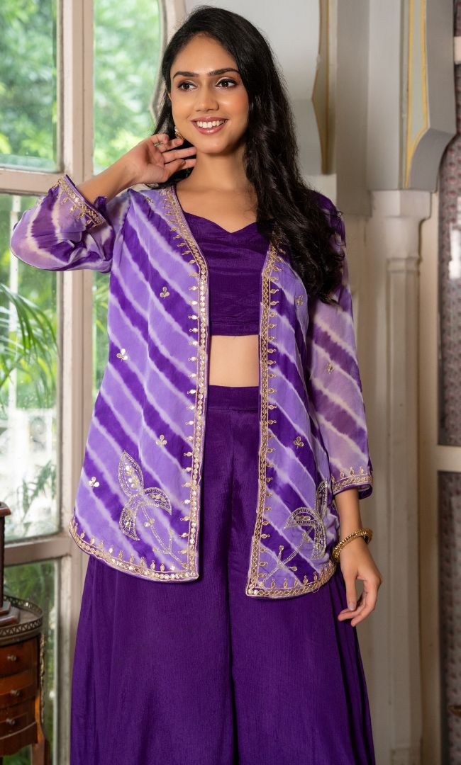 Purple Adaah Leheriya Set