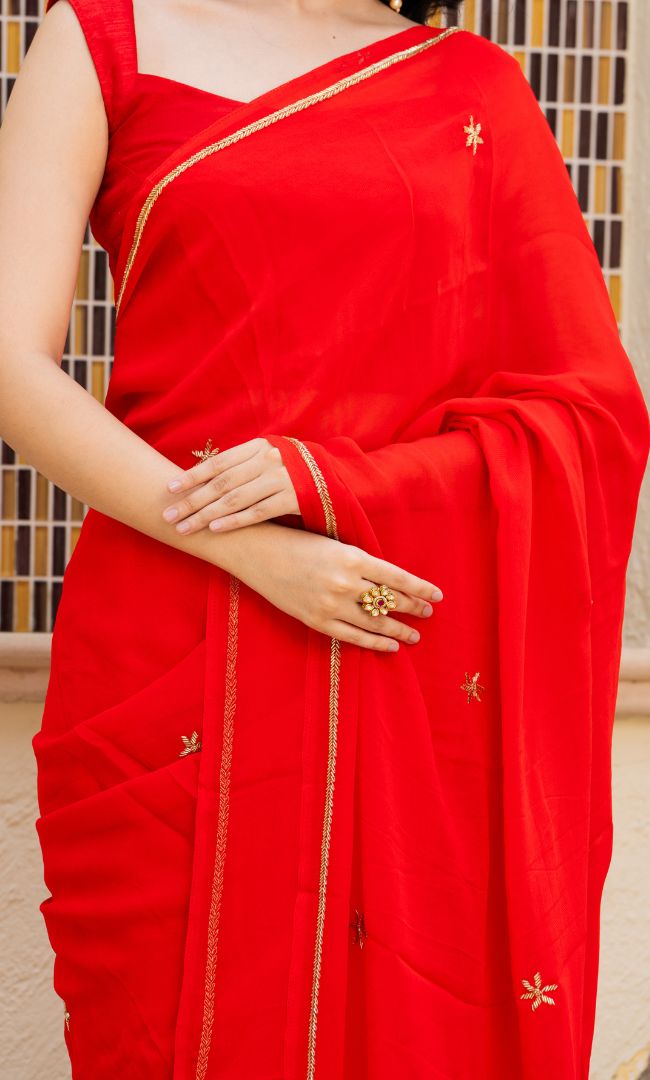 Scarlet Red Handwork Saree