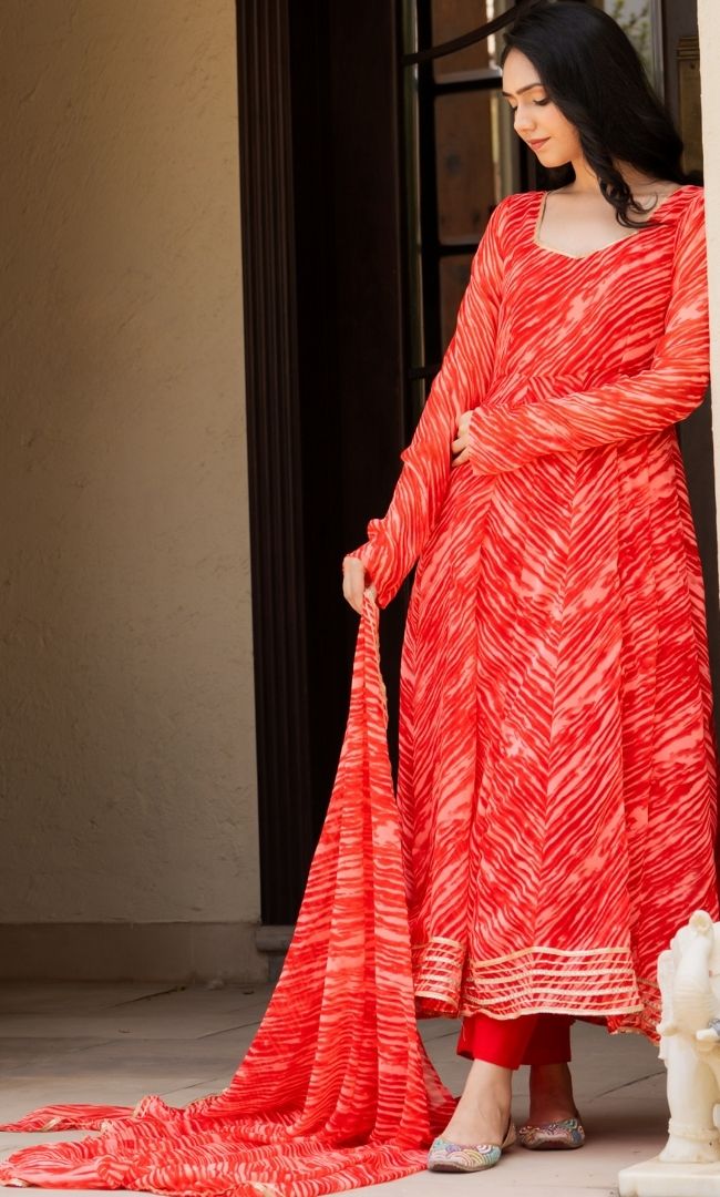Leheriya Maroon Anarkali Set