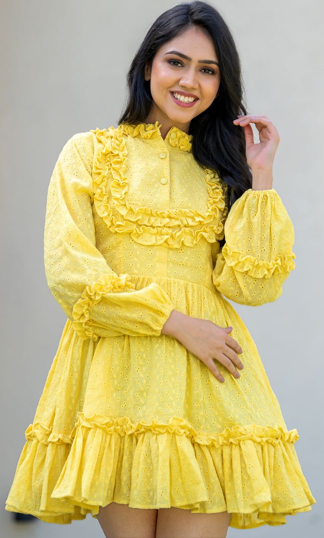 Elfin Yellow Schiffli Dress