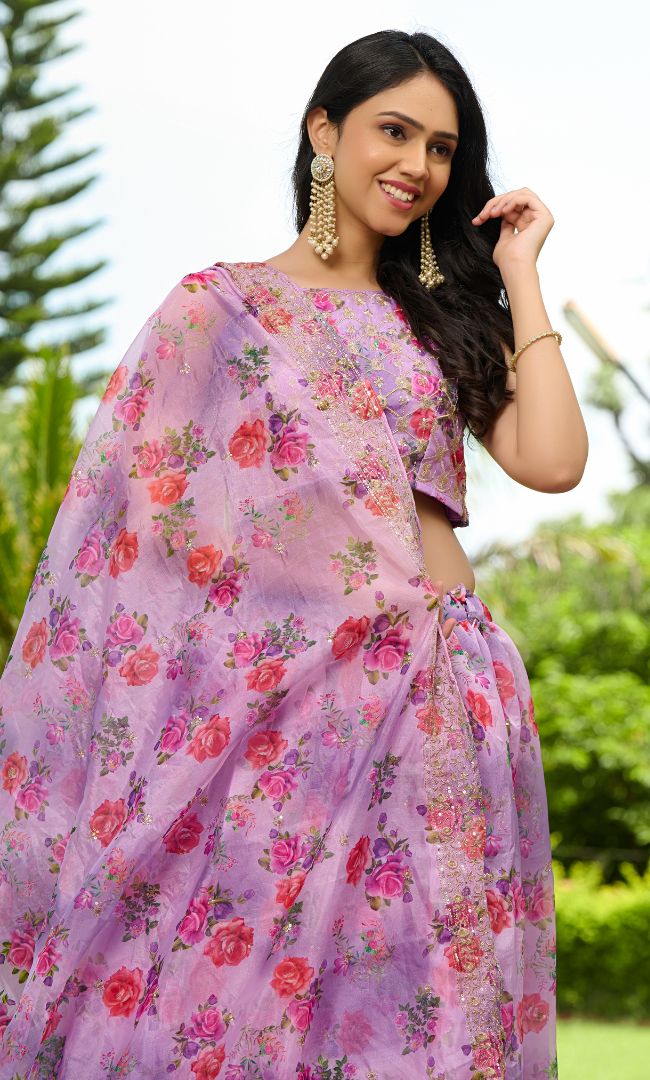 Sunset Purple Organza Lehenga Set