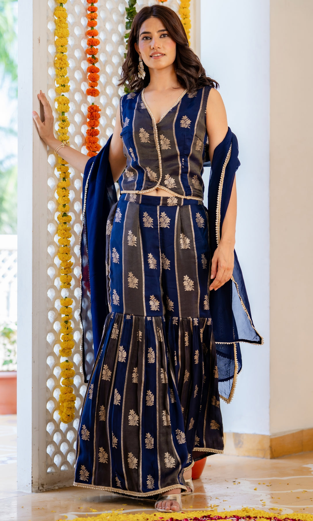 Blue Hour Brocade Sharara Set