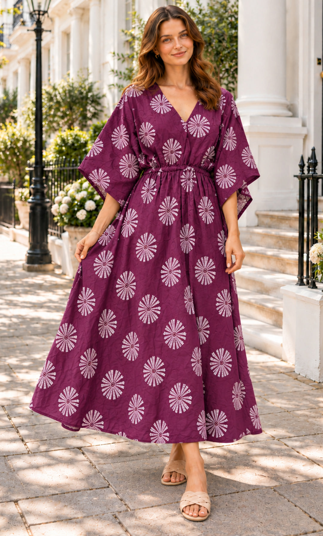 Royal Plum Bloom Printed Kaftan
