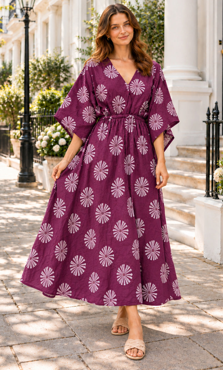 Royal Plum Bloom Printed Kaftan