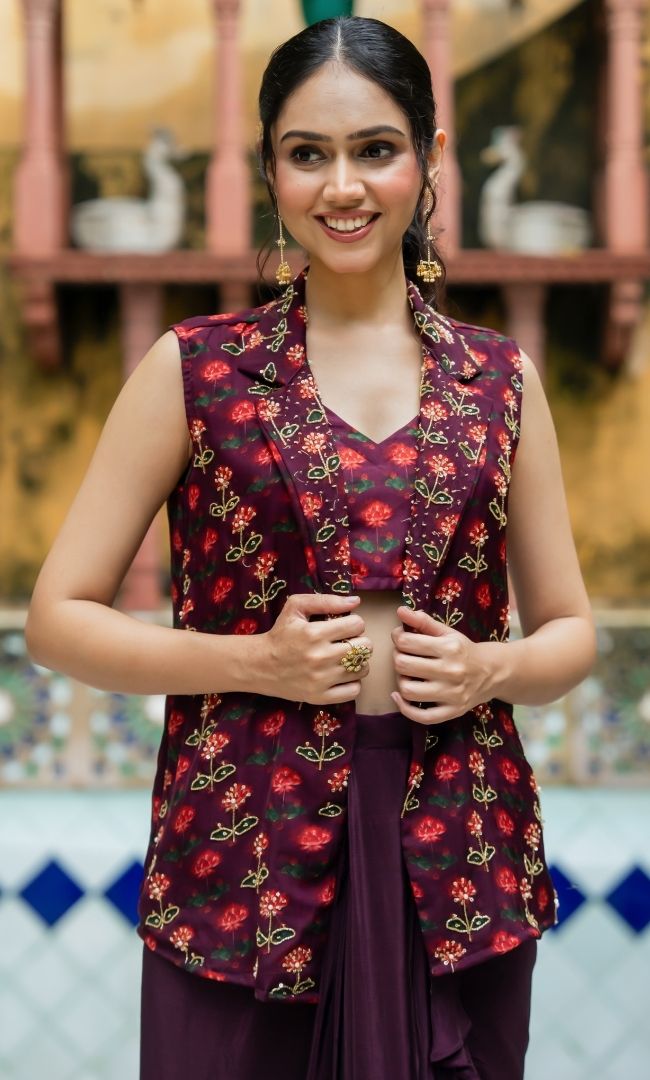 Florine Wine Jacket Set