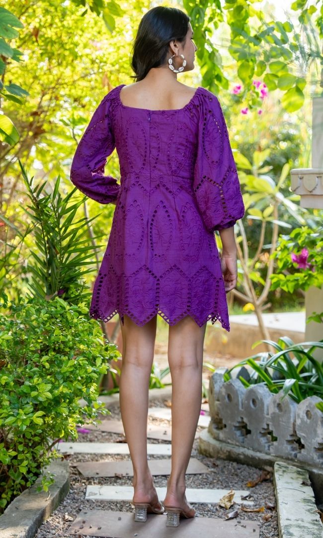 Bellflower Purple Schiffli Dress