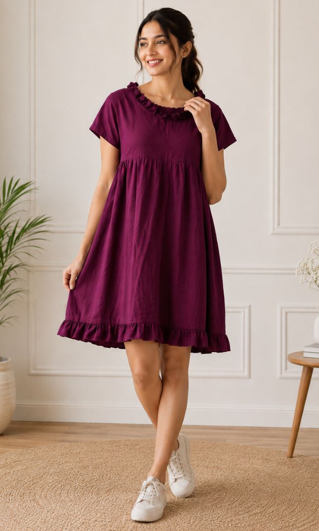 WINE COTTON MINI DRESS