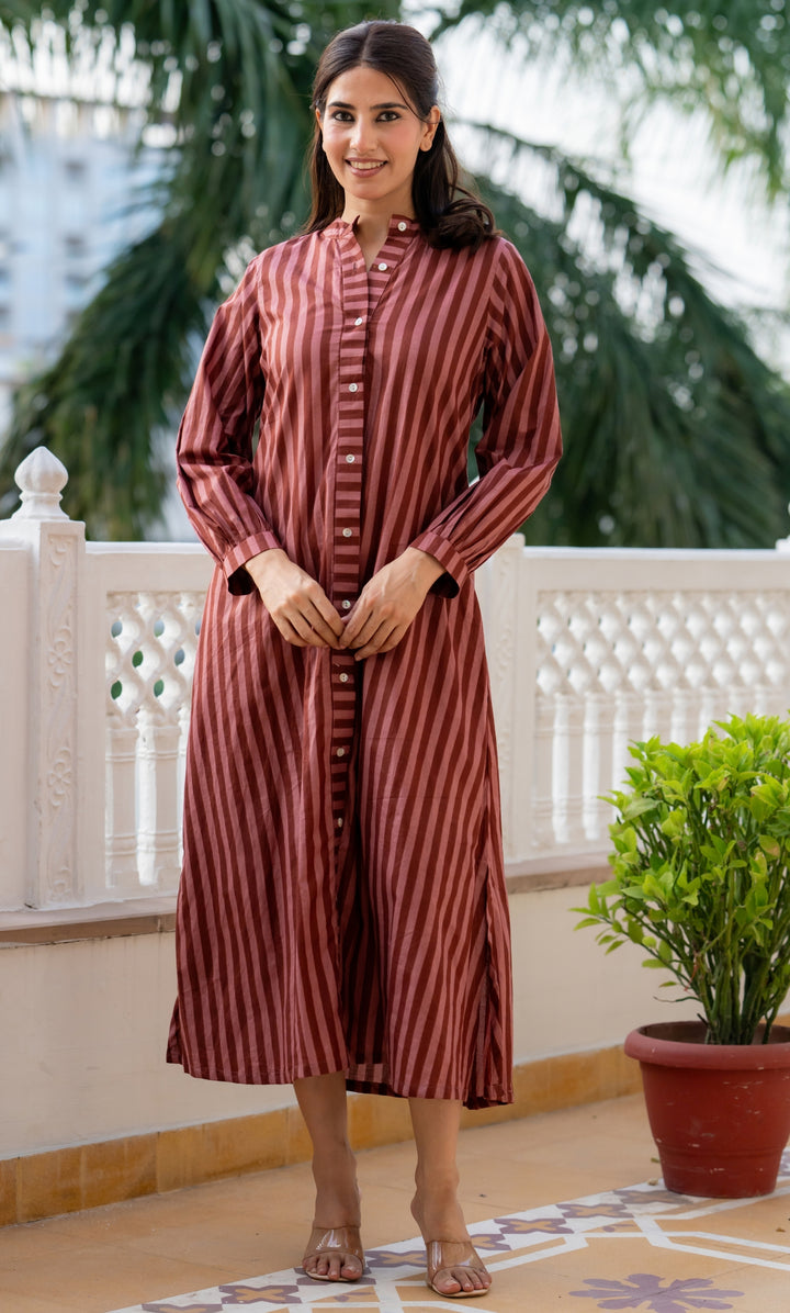 Brown Toffee Striped Dress