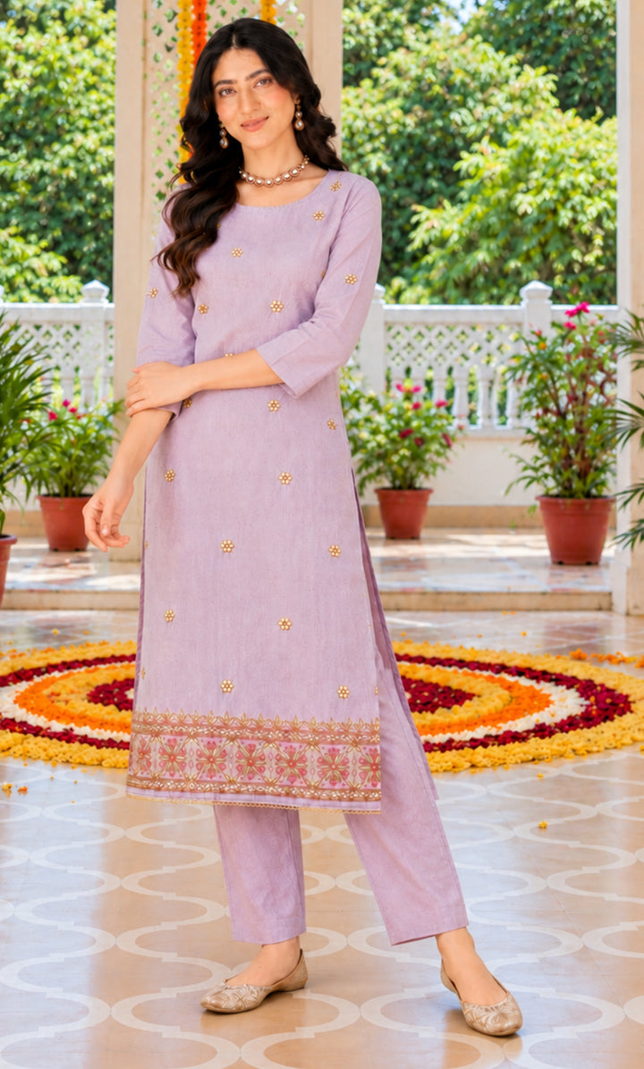 Pink Linen Cotton Kurta Set