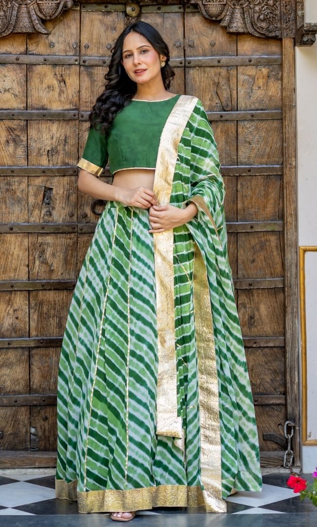 Marwar Green Leheriya Lehenga Set