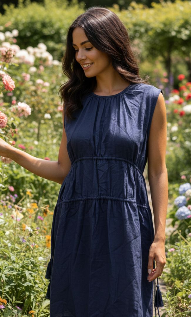 Navy Linen Mini Dress