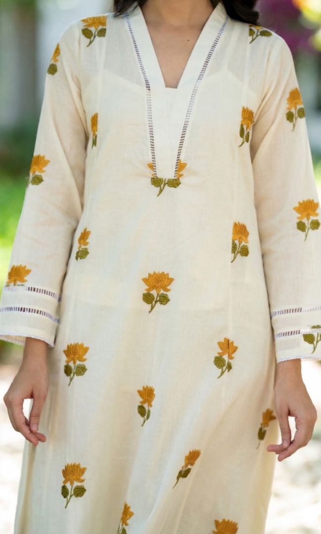K-Vibe Mustard Lotus Kurta Co ord Set