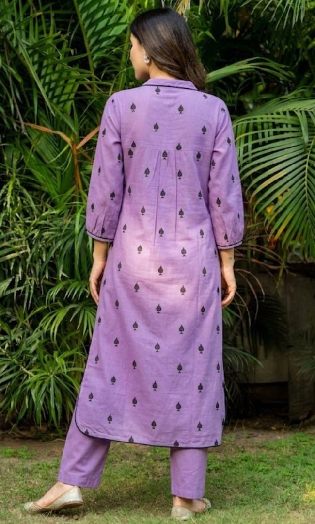 Lavender Pikes Spades Cotton Kurta Set