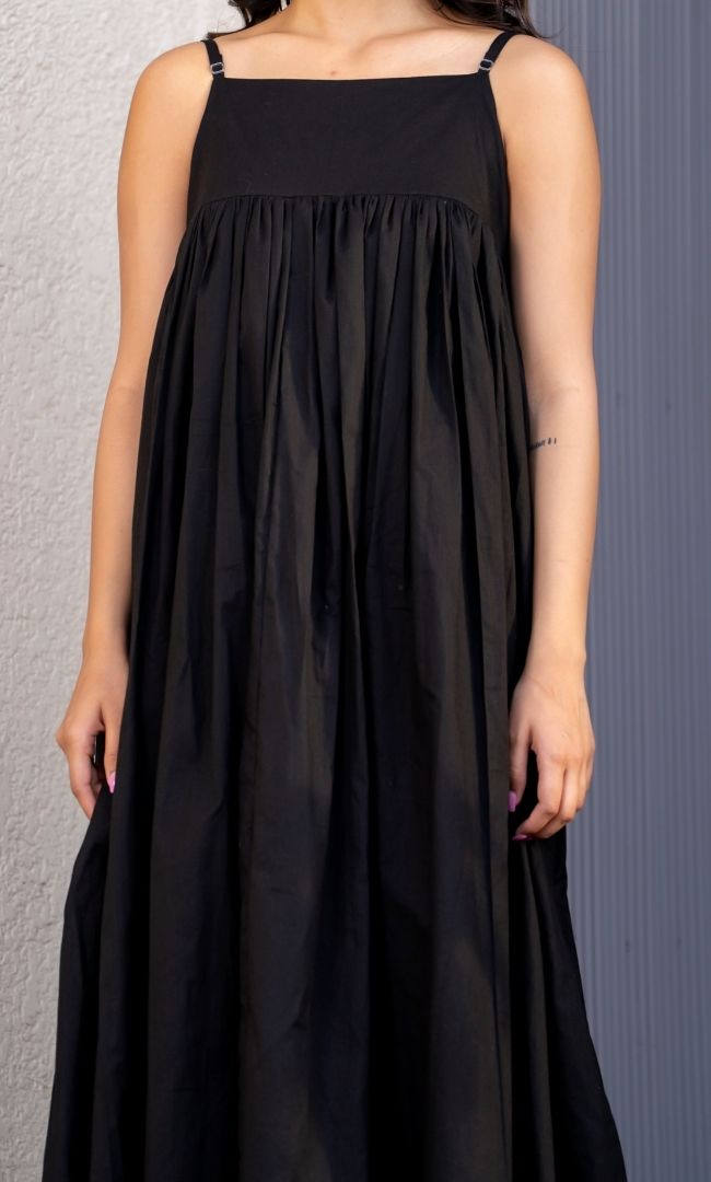 Matte Black Cotton Dress