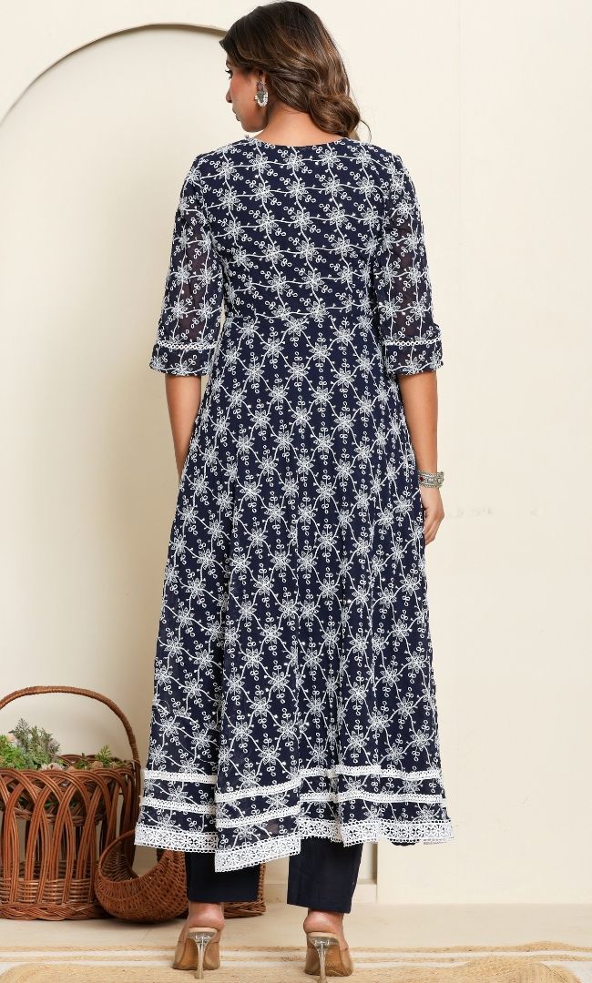 Dotted Navy Blue Anarkali Set