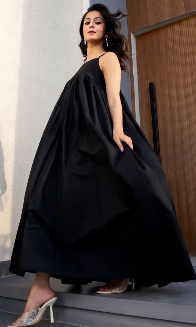 Matte Black Cotton Dress