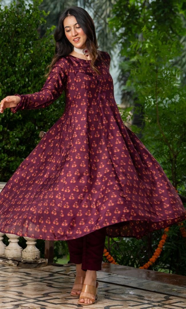 Crivora Wine Anarkali Set