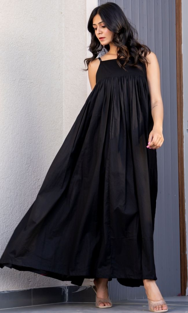 Matte Black Cotton Dress