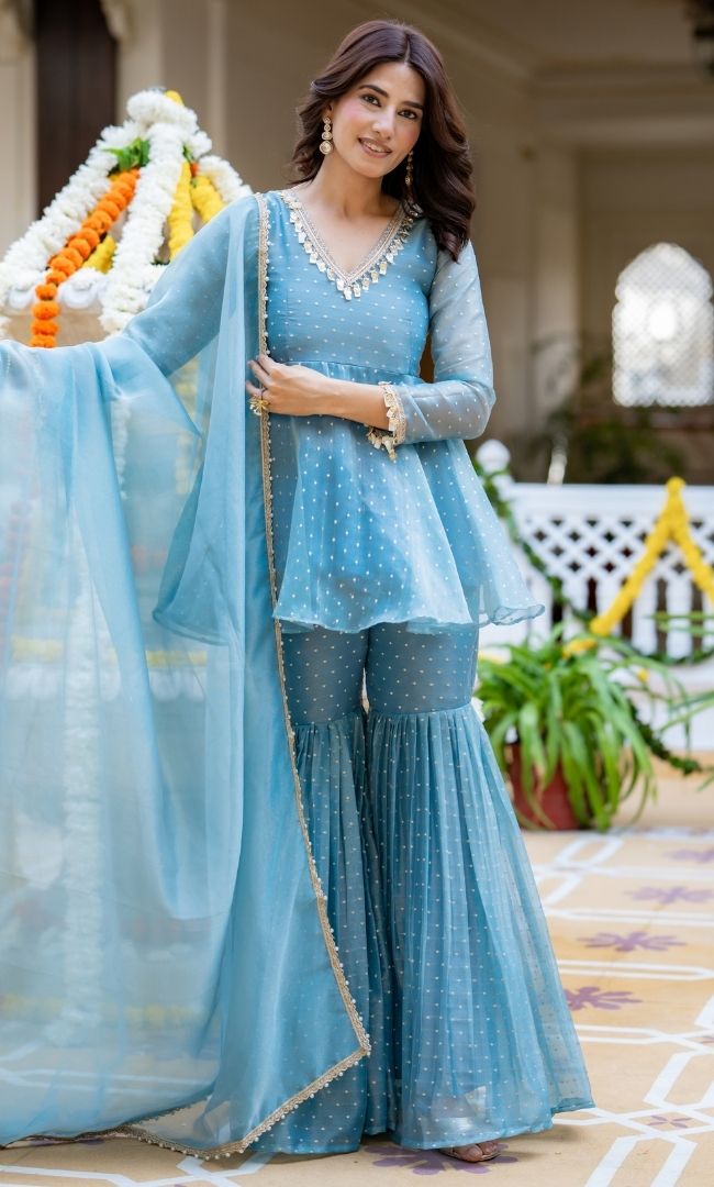 Ishani Blue Sharara Set