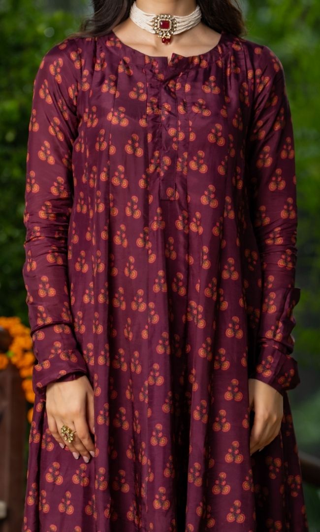 Crivora Wine Anarkali Set