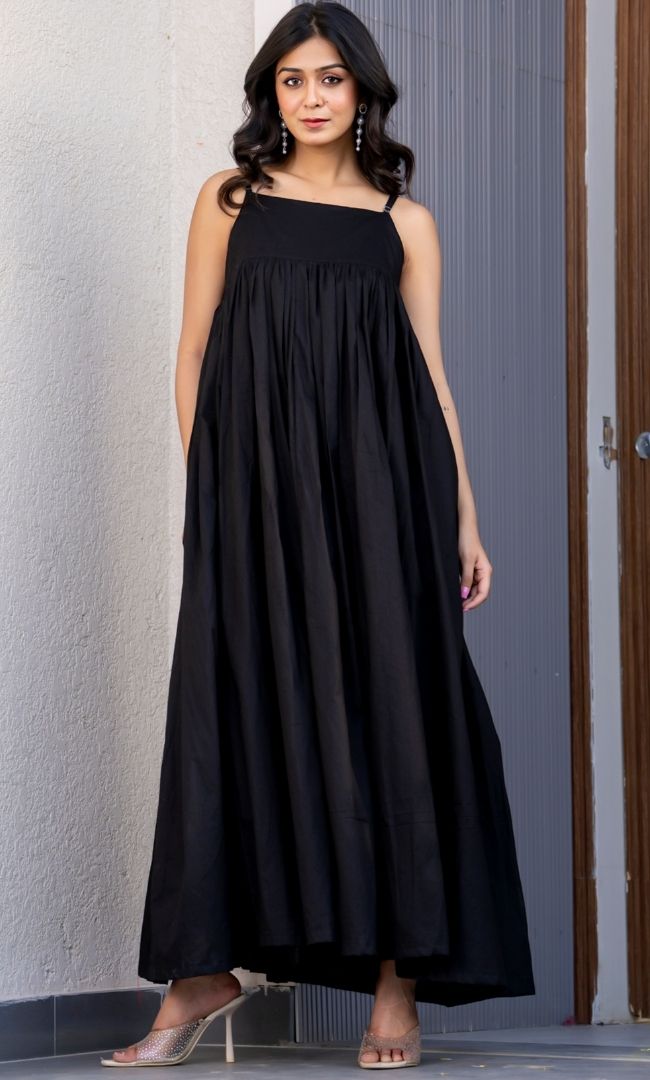 Matte Black Cotton Dress