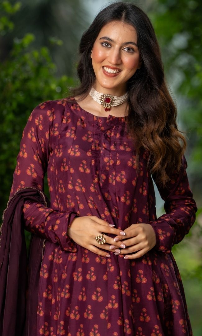 Crivora Wine Anarkali Set