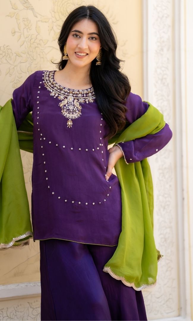 Jamni Purple Embroidered Suit Set