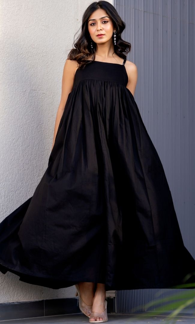 Matte Black Cotton Dress